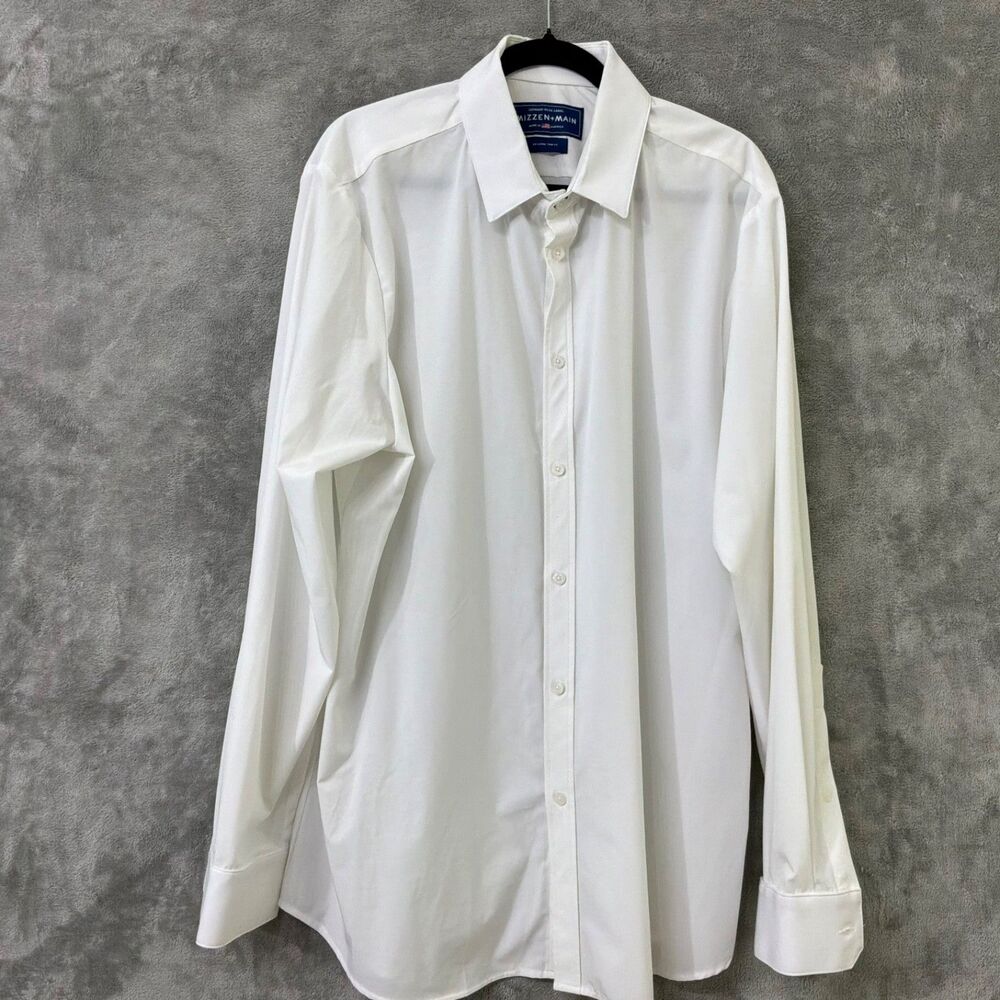Mizzen+Main Leeward Performance Dress Shirt White XXL Trim Fit Stretch